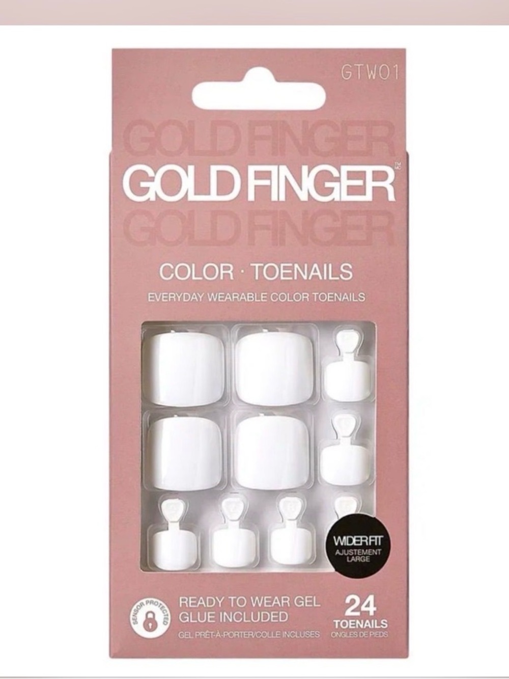 Gold Finger Color Toenails - White Gel Ready-To-Wear- 3pk